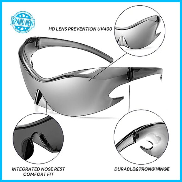 Futuristic Y2K Sunglasses Wrap Around Shield Lenses UV400 Protection Unisex main image 5